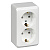 ЭТЮД Розетка двойная наружная с заземлением со шторками белая