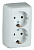 Розетка двойная наружная с заземлением с изоляционной пластиной белая (РА16-153)
