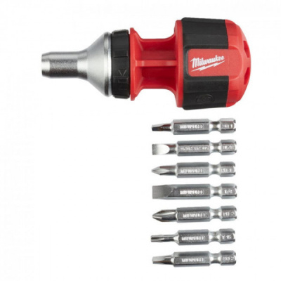 Отвертка универсальная короткая с трещоткой Milwaukee 8 в 1
